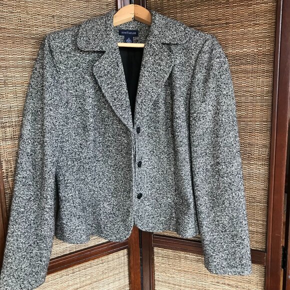 Ann Taylor Tweed Jacket, Women's Size 12: Vintage Black White Lined Wool Blazer - Picture 12 of 14